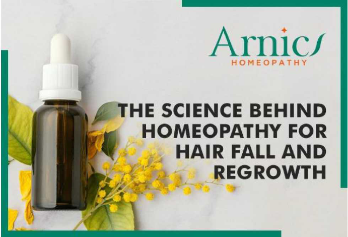 Bottle of homeopathic remedy next to yellow flowers, illustrating natural treatment for hair fall